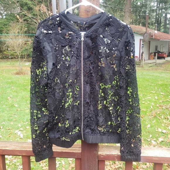I Jeans By Buffalo Black Crocheted-Like Delicate Zip Up Sweater - L - Picture 1 of 15